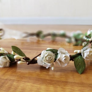 Bridal Flower Crown White Ivory Blush Flower Girl Crown Bridesmaid Bridal Headpiece Wedding Flower Crown Rose Flower Headband Bohemian Crown