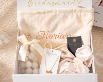 Boho Bridesmaid Gift Box,Personalized Name Corduroy Bag,Will You Be My Bridesmaid Card,Bridal Party Proposal Gift,1605