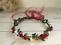Burgundy Flower Crown: Wildflower Girl Headband, Ribbon Wreath