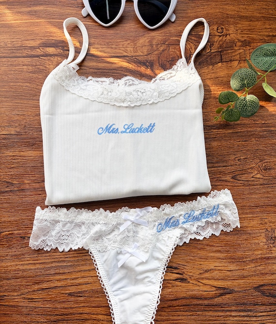 Personalized Bride Lingerie Set Bridal Shower Gift Box Pajamas set with Embroidere Custom Underwear Set SXQ1604