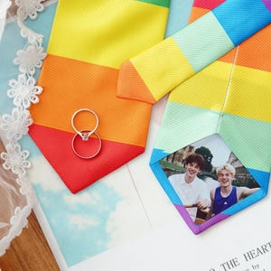 Custom Rainbow tie gays gift For Wedding, Personalized Rainbow Necktie, LGBTQ+ Pride Printing Tie, Photo Rainbow Tie, Wedding Gift 25070901