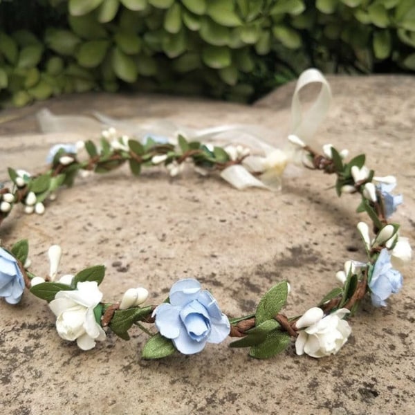 Blau & Ivory Blumenkrone Blaue Blume Mädchen Blumenkrone Baby Blumen Kopfschmuck Braut Blumenkrone Hochzeit Haarkranz Baby Blumenkrone