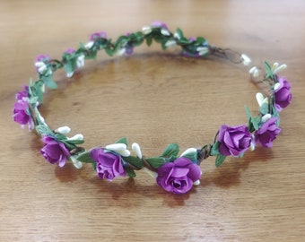 Purple Flower Crown, Flower Girl Headband, Bridal Flower Crown Wedding, Flower Girl Crown Child Baby Flower Headband Boho Simple Flower Halo