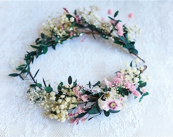 Dried Flower Crown Adult Baby's Breath Flower Crown Bridal Headpiece Summer Flower Girl Crown Dried Floral Wedding Bridal Crown for Women