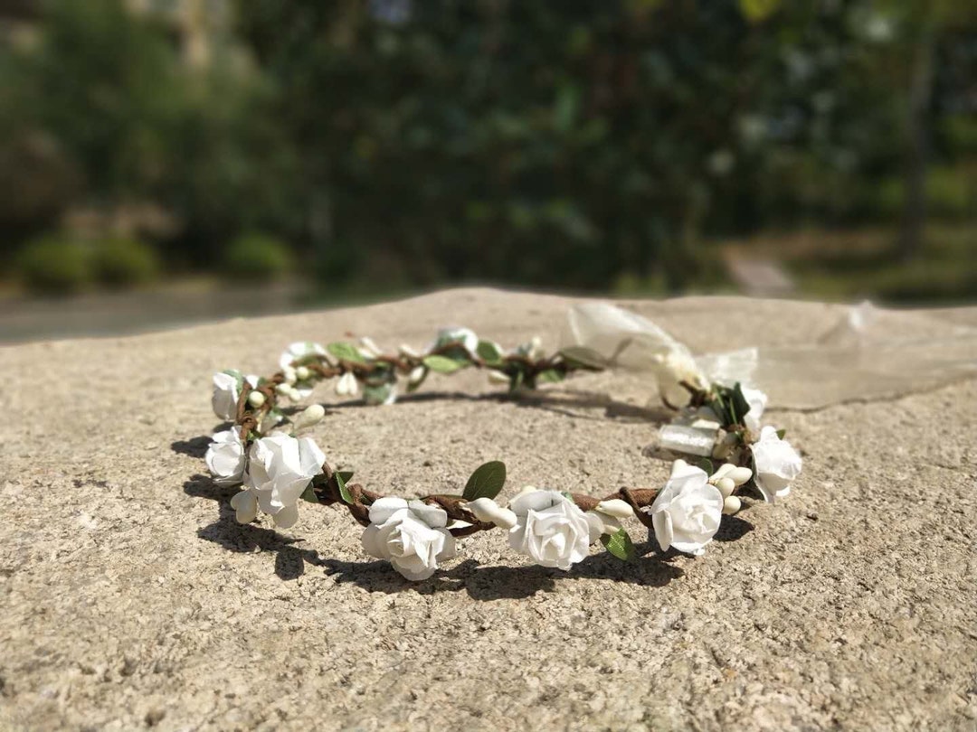 White Rose Flower Crown Flower Girl Crown Flower Girl Headband Flower Crown Halo Bridal Baby