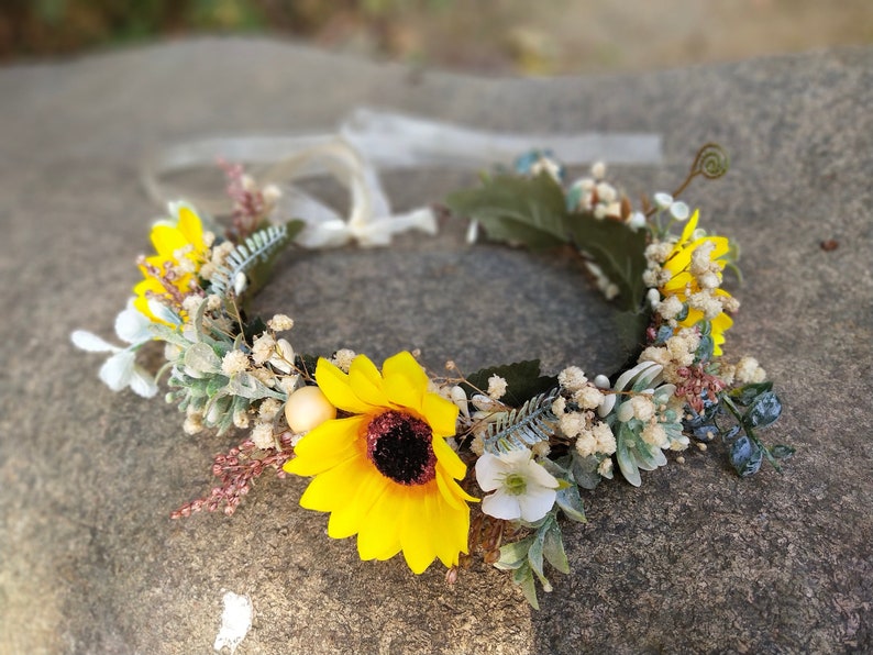 Autumn Babys breath flower crown Sunflower crown Sunflower