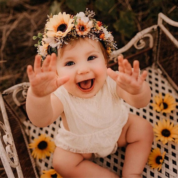 Sunflower and Daisy Flower Crown, Paper Flower Crown, Floral Head Band,  Paper Flower for Bride, Flower Girl, Wedding Accessories 