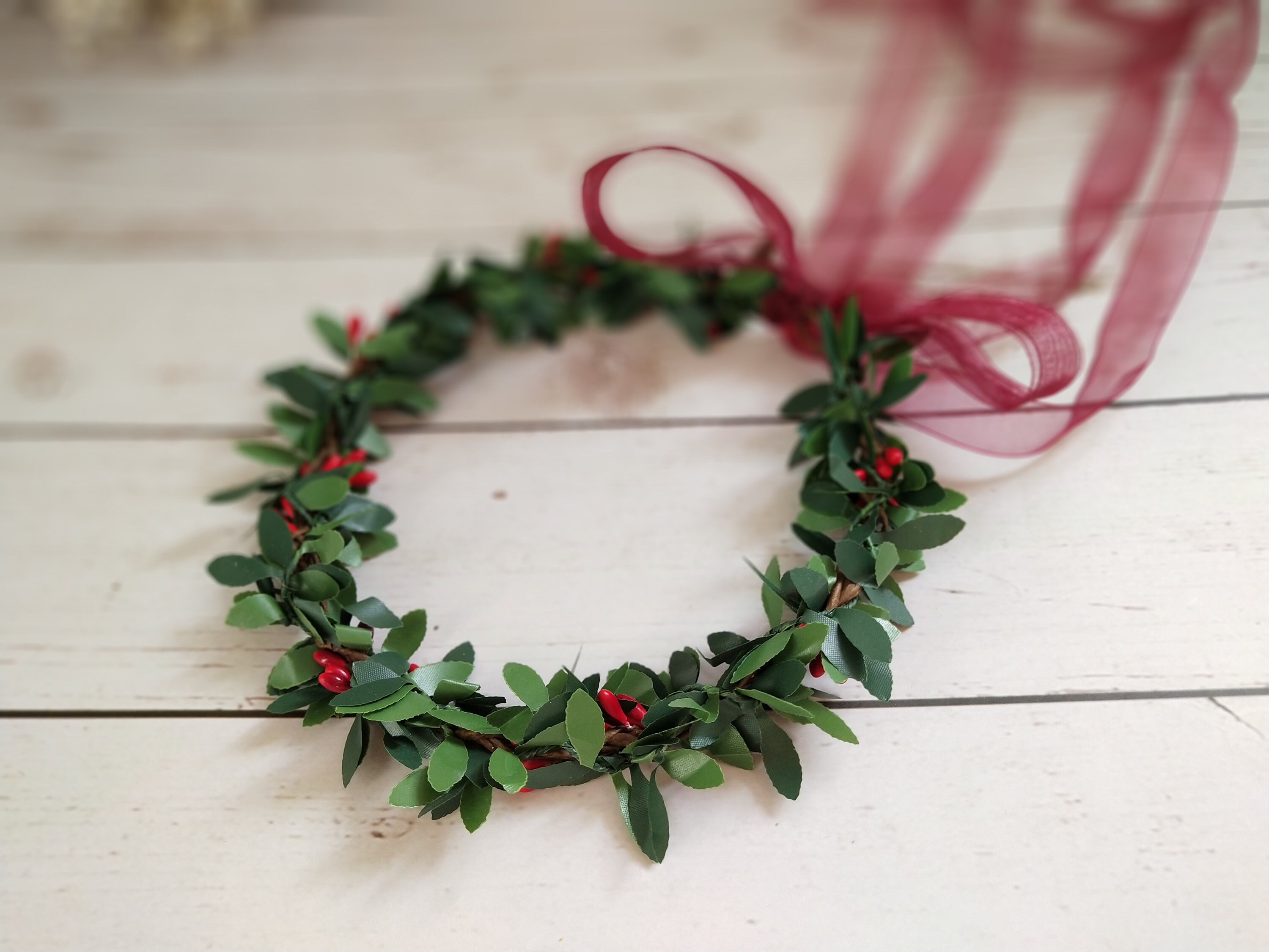 Christmas Flower Crown Bridal Green Red Crown Greenery Crown Etsy Christmas Crowns