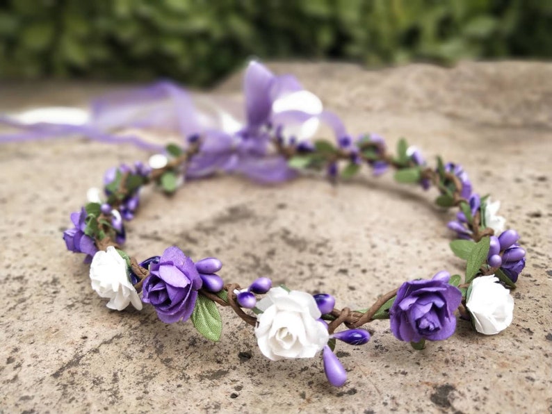 Purple & White Flower Crown Floral Crowns Flower Girl Headband Bridal Flower Crown for Wedding Flower Girl Crown Child Baby Flower Headband image 6