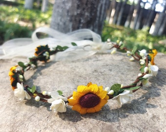 Sunflower crown, flower girl flower crown, summer flower crown, sunflower headband, newborn flower crown, birthday floral crown, hair piece