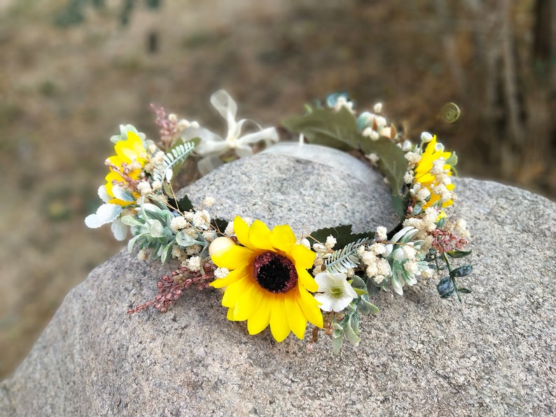 Baby's Breath Flower Crown Sunflower Crown Flower Girl Etsy