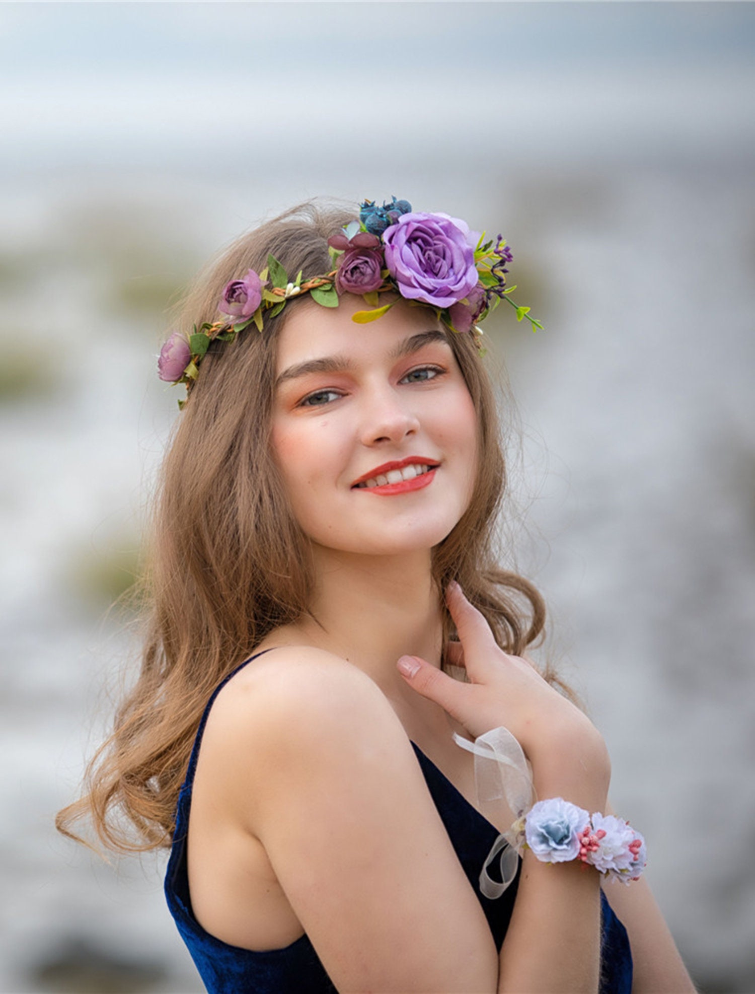 Purple Flower Crown. Bridal Flower Crown. Floral Crown. Flower Etsy