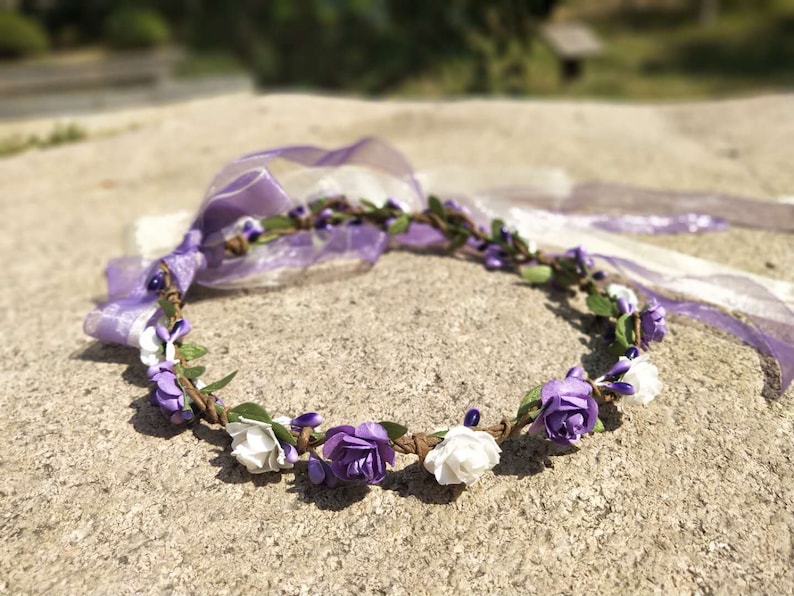 Purple & White Flower Crown Floral Crowns Flower Girl Headband Bridal Flower Crown for Wedding Flower Girl Crown Child Baby Flower Headband image 1