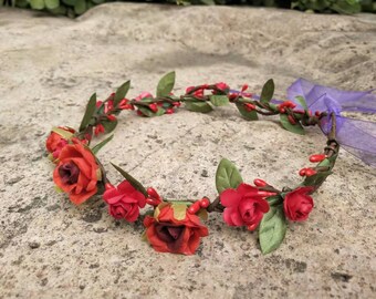 Red Flower Crown, Flower girl crown, Bridesmaid flower crown, Flower girl headband, Wedding flower crown. newborn flower crown wreath