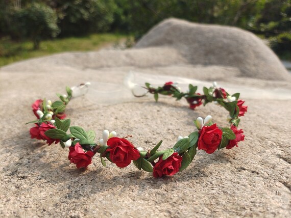 FRCOLOR Mexikanisches Stirnband Mit Roter Rose – Blumengirlande Als Haarschmuck Für Hochzeiten, Partys & Feste
