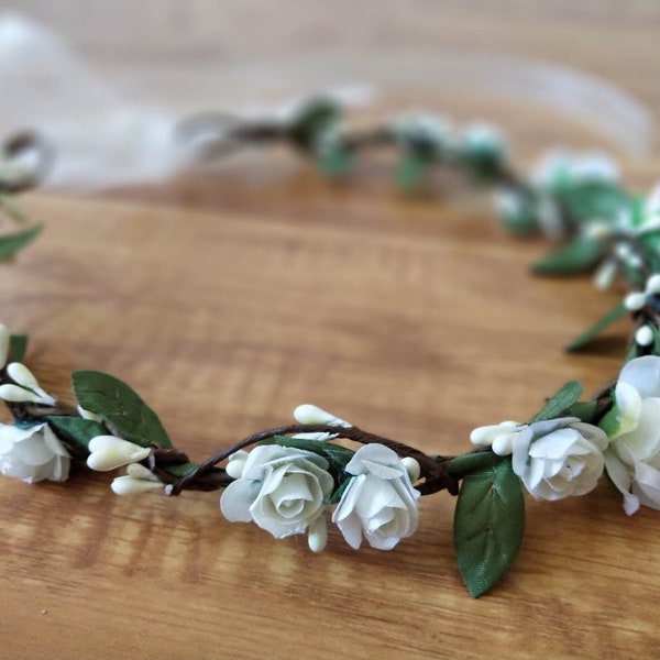 Bridal Flower Crown White Ivory Blush Flower Girl Crown Bridesmaid Bridal Headpiece Wedding Flower Crown Flower Girl Headband Bohemian Crown