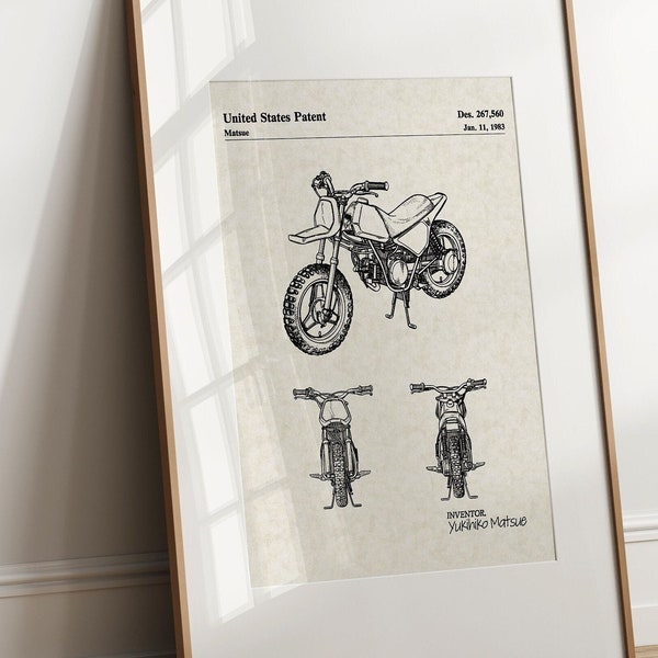 Dirt Bike Motorcycle - 1983 (Free Shipping) Large Unframed 8.5x11 Patent Print