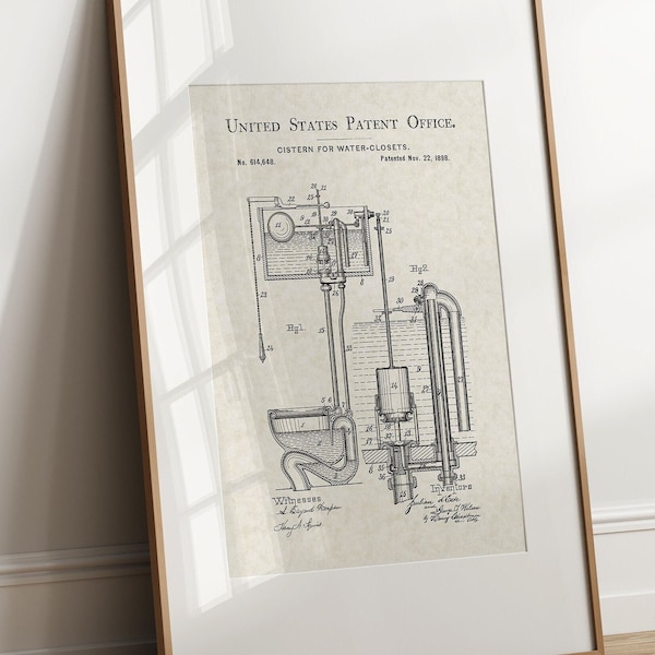 Water Closet - 1898 (Free Shipping) Large Unframed 8.5x11 Patent Print