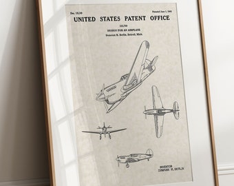 WWII Airplane - 1943 (Free Shipping) Large Unframed 8.5x11 Patent Print