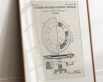 Poker Table - 1909  (Free Shipping) Large Unframed 8.5x11 Patent Print
