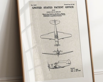 WWII Airplane - 1946 (Free Shipping) Large Unframed 8.5x11 Patent Print