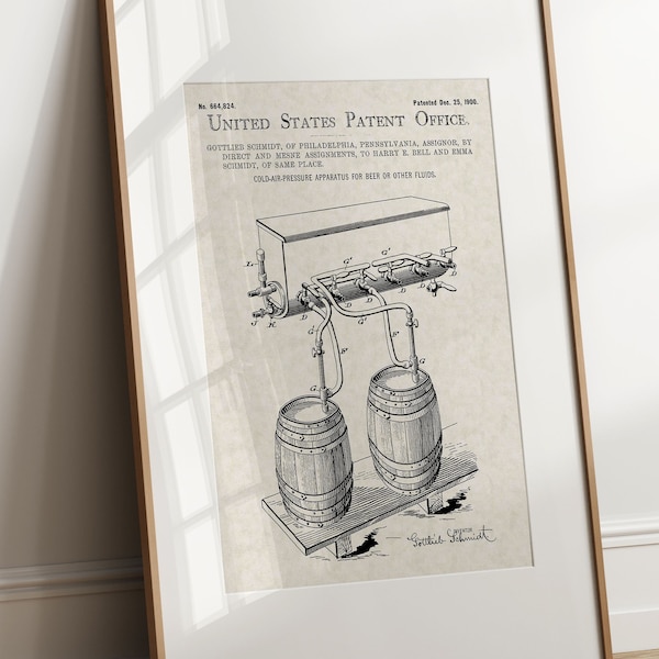 Beer Making Device - 1900 (Free Shipping) Large Unframed 8.5x11 Patent Print