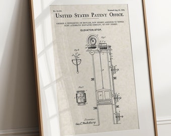 Elevator - 1882 (Free Shipping) Large Unframed 8.5x11 Patent Print