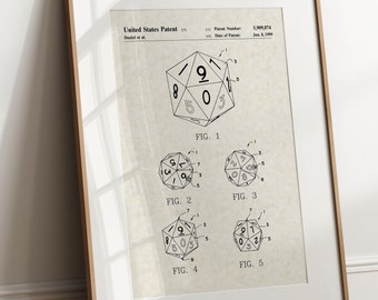 20-Sided Die - 1999 (Free Shipping) Large Unframed 8.5x11 Patent Print