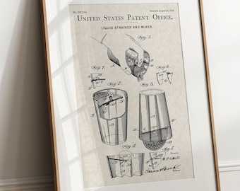 Cocktail Strainer Glass - 1903 (Free Shipping) Large Unframed 8.5x11 Patent Print