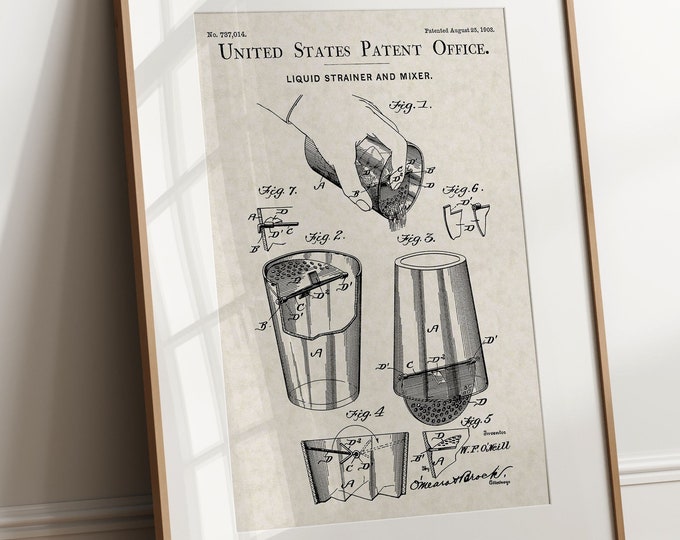 Cocktail Strainer Glass - 1903 (Free Shipping) Large Unframed 8.5x11 Patent Print