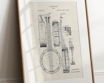 Banjo - 1882 (Envío gratis) Impresión de patente grande sin marco 8.5x11