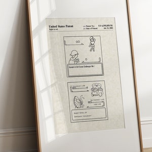 May include: A black and white line drawing of a patent for a video game. The patent is for a game called "Kanani in Girl Scout Challenges Me!" The game features a character named Kanani, who is a girl scout, and a butterfly. The patent also includes a description of the game's features, such as the ability to collect items and battle other players.