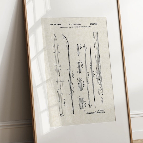 Skis - 1936 (Free Shipping) Large Unframed 8.5x11 Patent Print