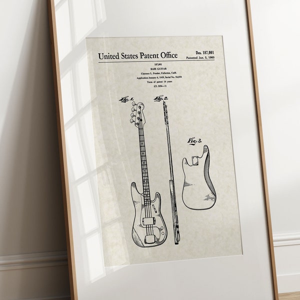 Bass Guitar - 1960 (Free Shipping) Large Unframed 8.5x11 Patent Print