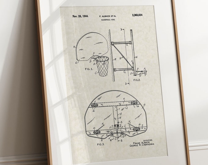 Basketball Hoop - 1944 (Free Shipping) Large Unframed 8.5x11 Patent Print