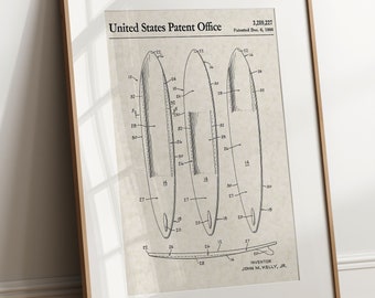 Surfboard - 1966 (Free Shipping) Large Unframed 8.5x11 Patent Print