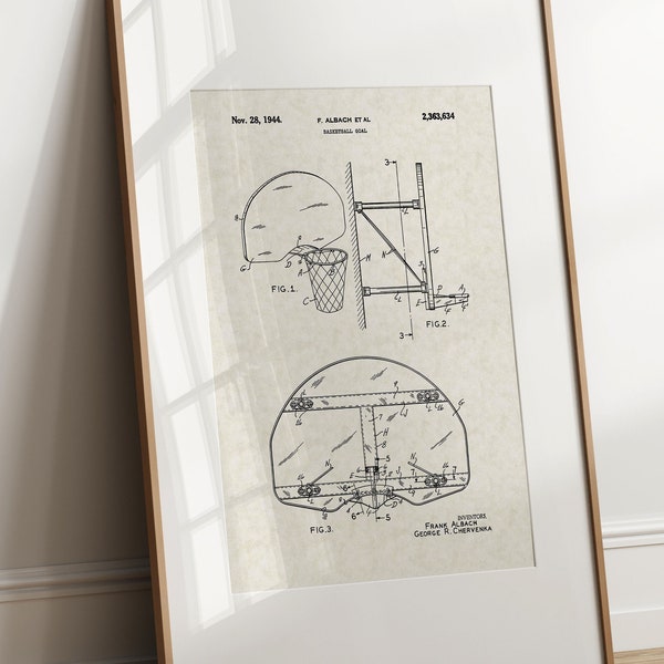 Basketball Hoop - 1944 (Free Shipping) Large Unframed 8.5x11 Patent Print