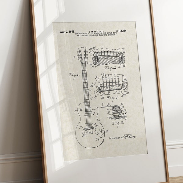 First Electric Guitar - 1955 (Free Shipping) Large Unframed 8.5x11 Patent Print