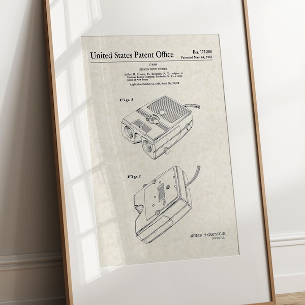 Stereo Slide Viewer - 1955 (Free Shipping) Large Unframed 8.5x11 Patent Print