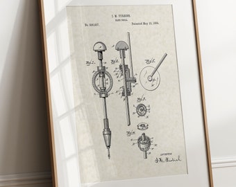 Hand Drill - 1884 (Free Shipping) Large Unframed 8.5x11 Patent Print