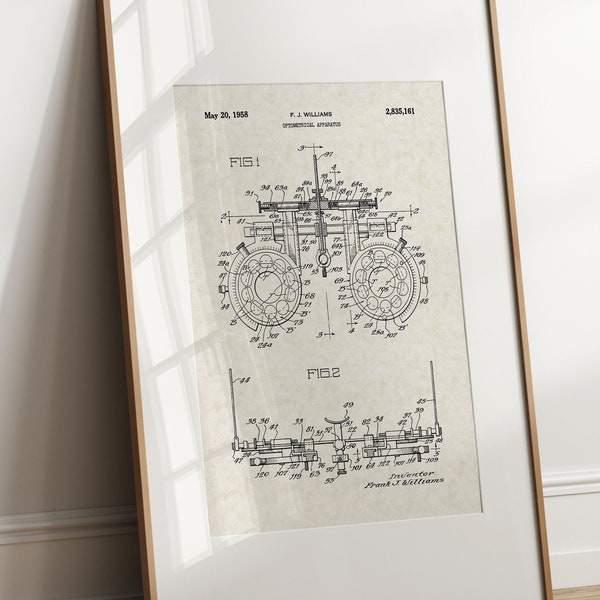 Optometrist Apparatus - 1958 (Free Shipping) Large Unframed 8.5x11 Patent Print
