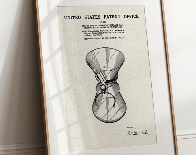 Original Pourover Coffee Maker - 1944 (Free Shipping) Large Unframed 8.5x11 Patent Print