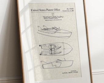 Motor Boat - 1956 (Free Shipping) Large Unframed 8.5x11 Patent Print