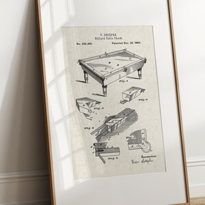 May include: A black and white vintage patent drawing of a billiard table chalk design. The drawing shows a top view of a billiard table with a chalk holder and a side view of the chalk holder. The patent number is 235,001 and the date is 28 December 1880. The inventor's name is Victor Stephe.