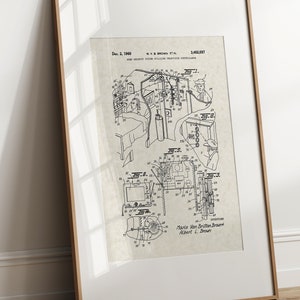 May include: A black and white patent drawing of a home security system with a diagram of a room with a bed, a person in the bed, and a security system panel. The patent is titled "Home Security System Utilizing Television Surveillance" and is dated 2nd December 1969.