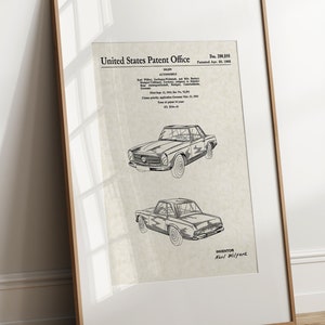 Automobile allemande classique - 1965 (livraison gratuite) grande impression brevet sans cadre 8,5 x 11