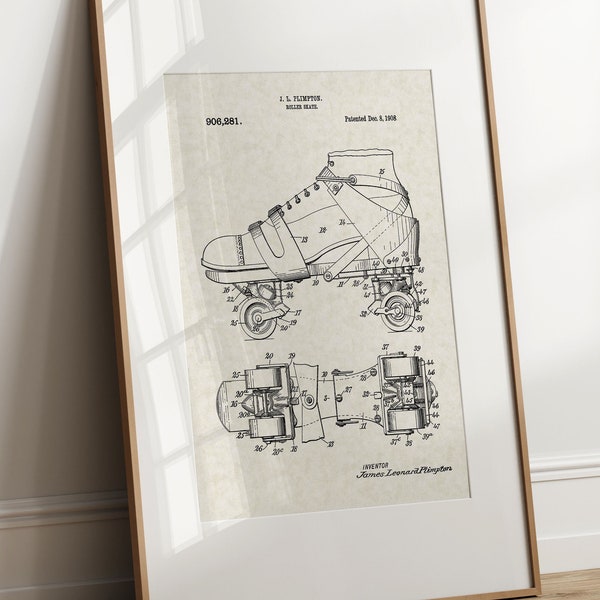 Roller Skate - 1908 (Free Shipping) Large Unframed 8.5x11 Patent Print