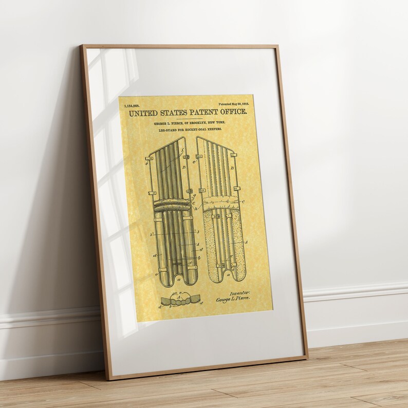May include: A vintage patent drawing for a hockey goal design. The drawing is in black and white on a yellowed background. The patent number is 1,184,808 and the date is May 30, 1916. The inventor is George L. Raven.