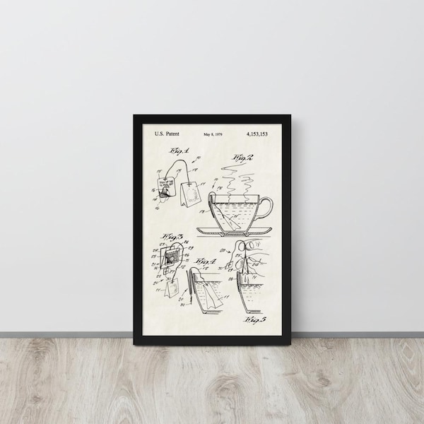 Bolsita de té - Lámina de patente vintage de 1979 (Envío gratis) Varios tamaños + Enmarcada / Regalo para amantes del té, decoración de pared para la cocina