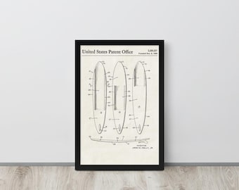Surfboard - 1966 Vintage Patent Print (Free Shipping) Multiple Sizes + Framed | Surfer Gift, Beach House Decor